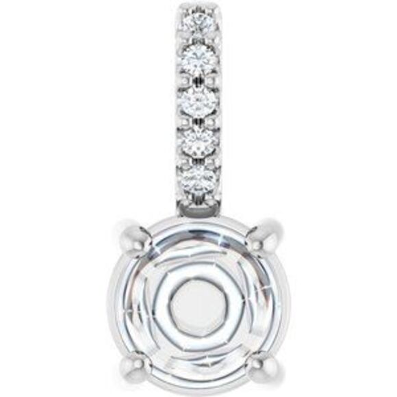14K White 5 mm Round .02 CTW Natural Diamond Semi-Set Cabochon Pendant